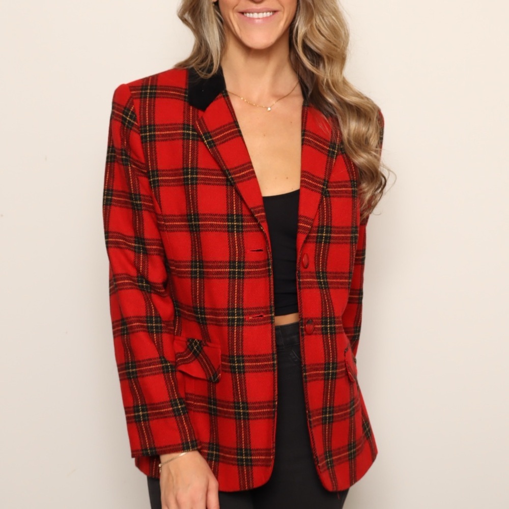 EUC Vintage Plaid Wool Blazer Jacket - Picture 4 of 5